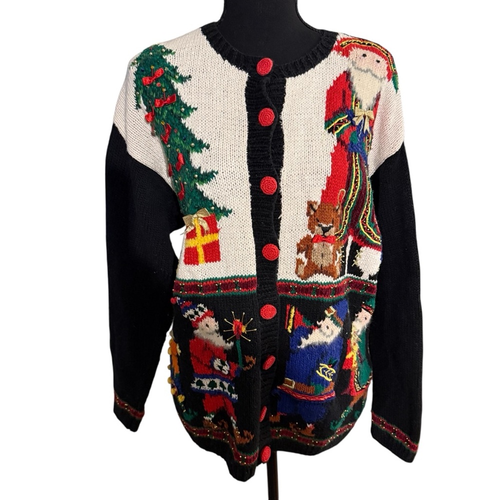 Vtg Marisa Christina 1995 Ugly Christmas Santa Claus Sweater Sz Medium